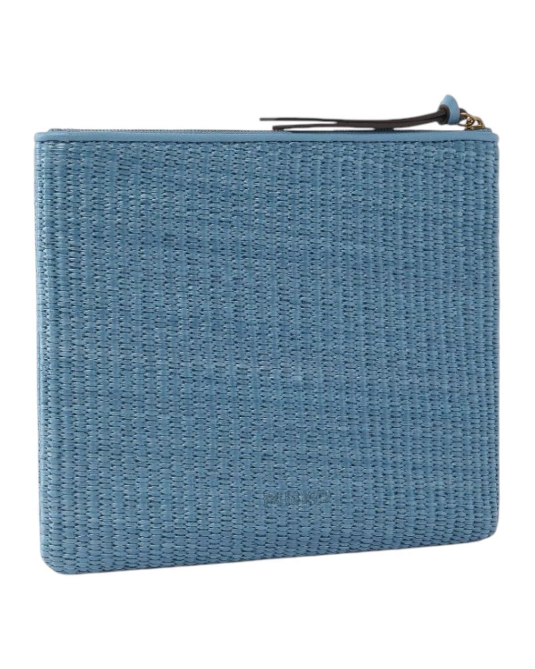 PINKO Pochette in rafia con logo Love Birds Borse Lighe blue 106763-A39Y E5YQ 