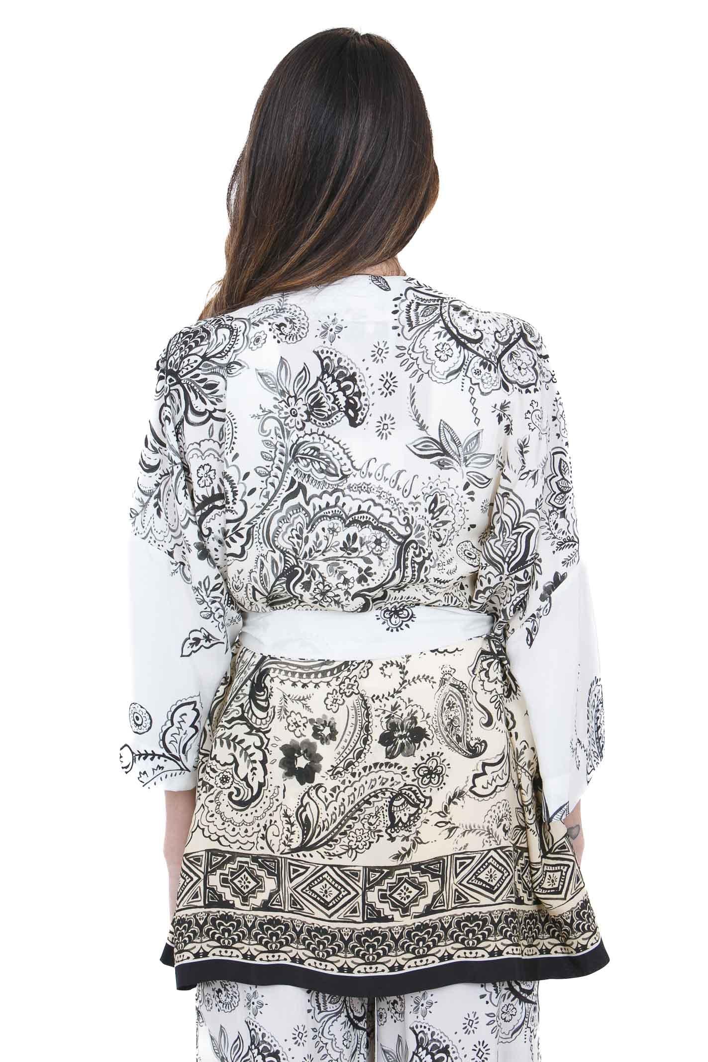 KAOS Blusa Stile Kimono con Stampa Paisley e Cintura Kaos Kimoni Panna SP1TZ022 1041 