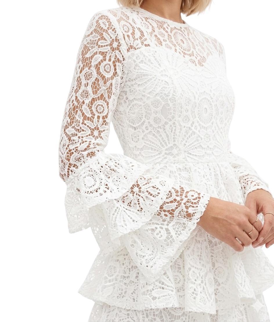 ACTUALEE Abito a balze ricamato Abiti White AB4080 WHITE 