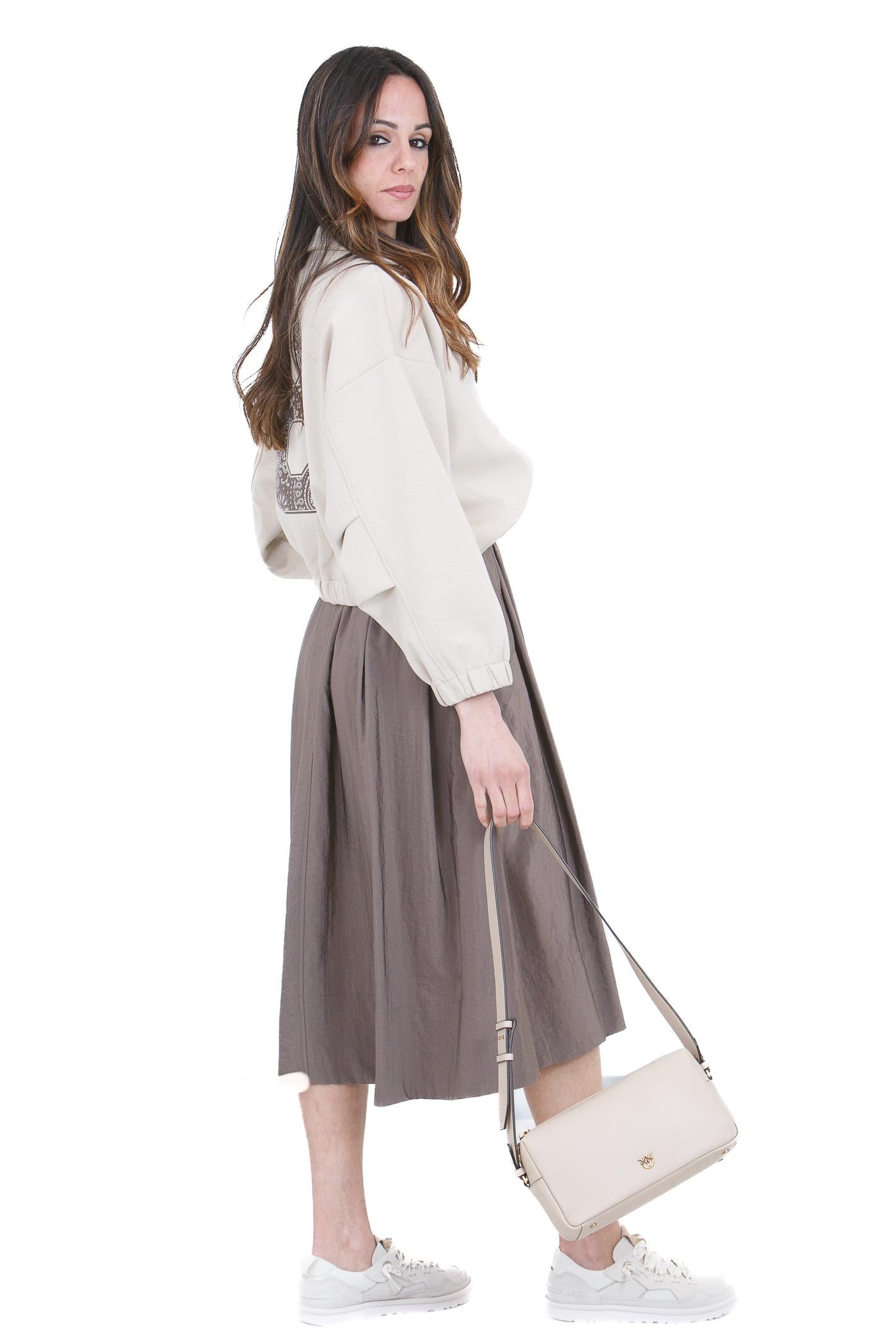 8PM Gonna Pantalone Midi Fluida con Tasche - Grigio Fango / Tortora Gonne Moka POSITANO-61G08 385 