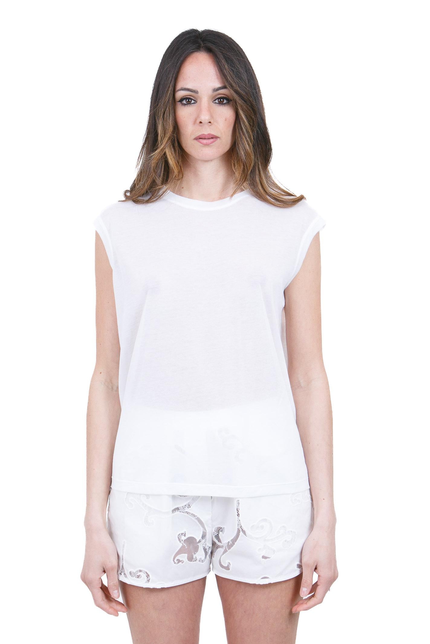 SEMICOUTURE Jazimn canotta manica aletta in jersey organzino<BR/> Canotte Bianco ottico JAZMIN-S6SJ30 A03-0 