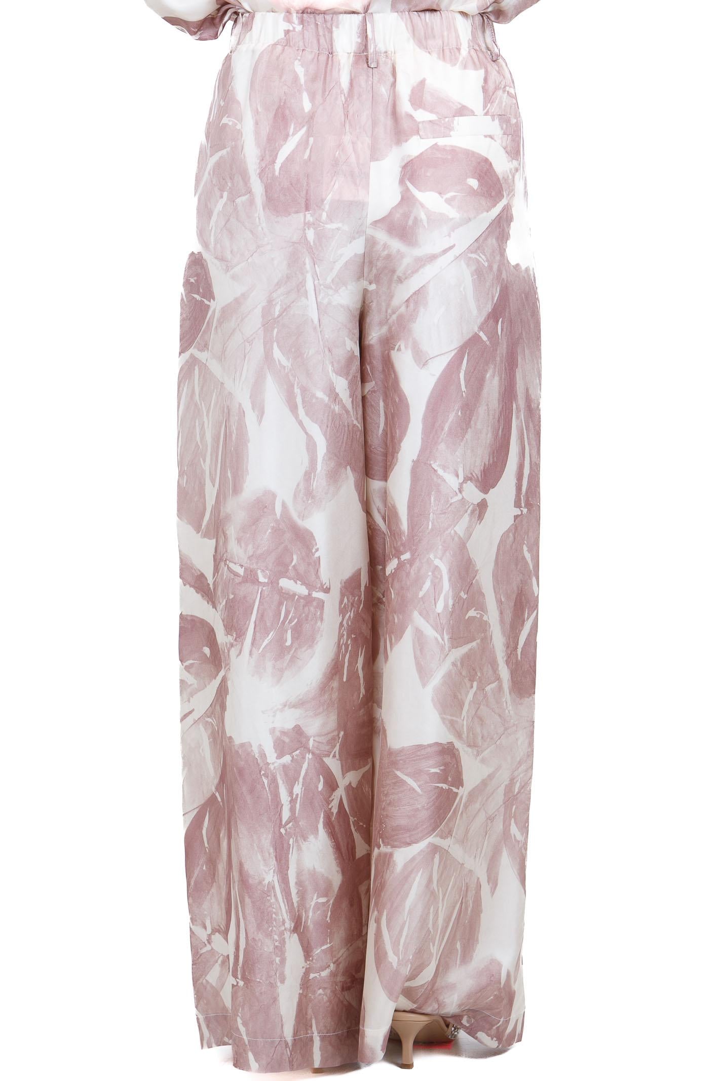 ALYSI Pantalone stampato in tessuto 100% seta Pantaloni Cipria 116136-P6031 CP 