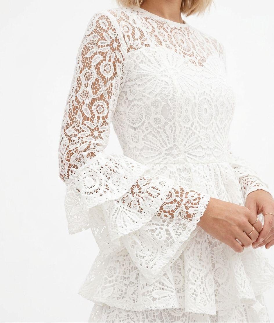 ACTUALEE Abito a balze ricamato Abiti White AB4080 WHITE 