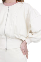 8PM Felpa Bomber Cropped con Zip - Bianco Panna / Avorio Maglie Meringa EDIMBURGO-61K19 167 