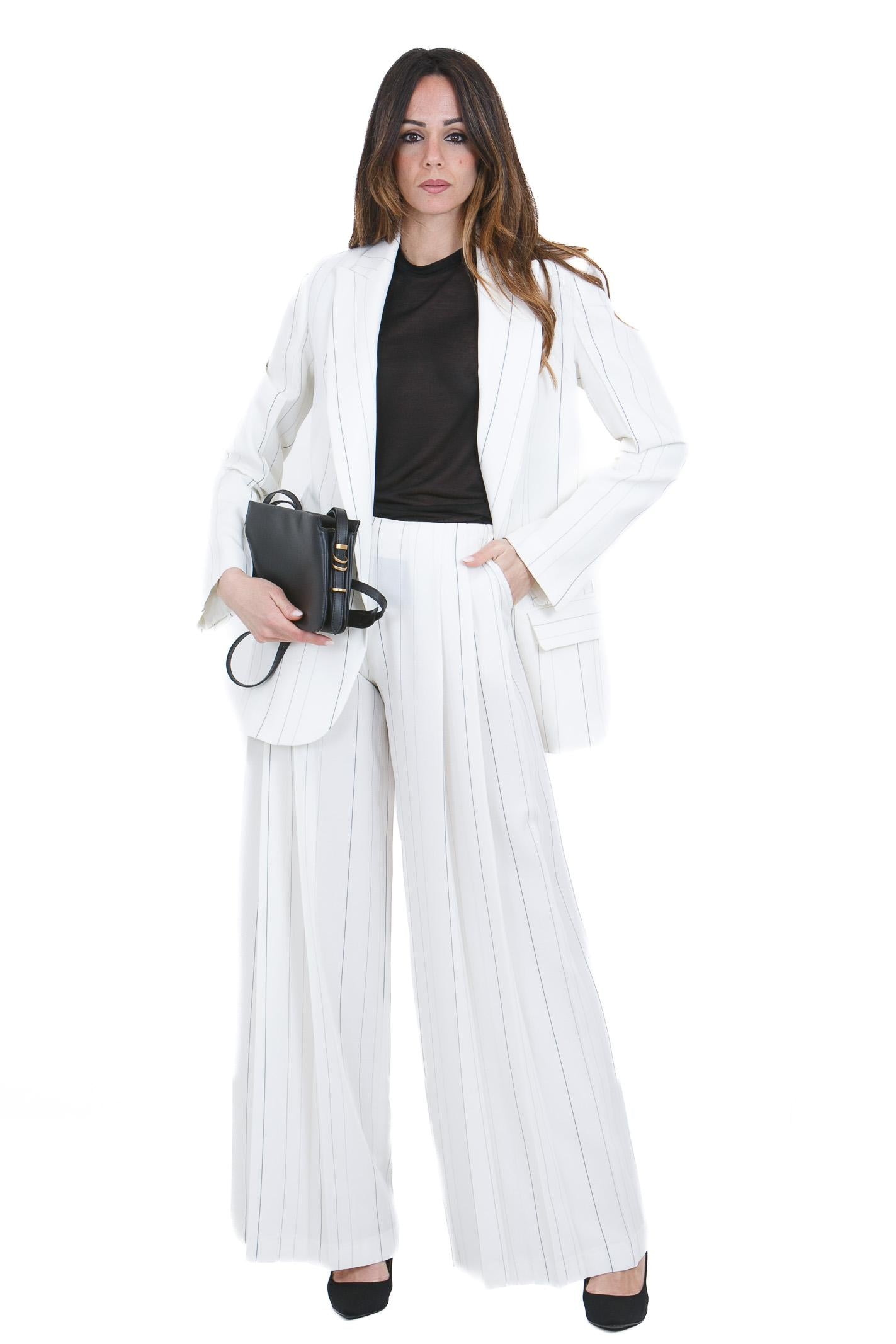 SEMICOUTURE Pantalone Adelina rigato<BR/> Pantaloni B.colana/nero ADELINA-Y6SI65 RG107 