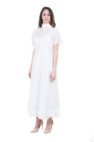 SU Abito Lungo in Chiffon Bianco con Collo Alto e Sottoveste Abiti Panna S6U402 S002 