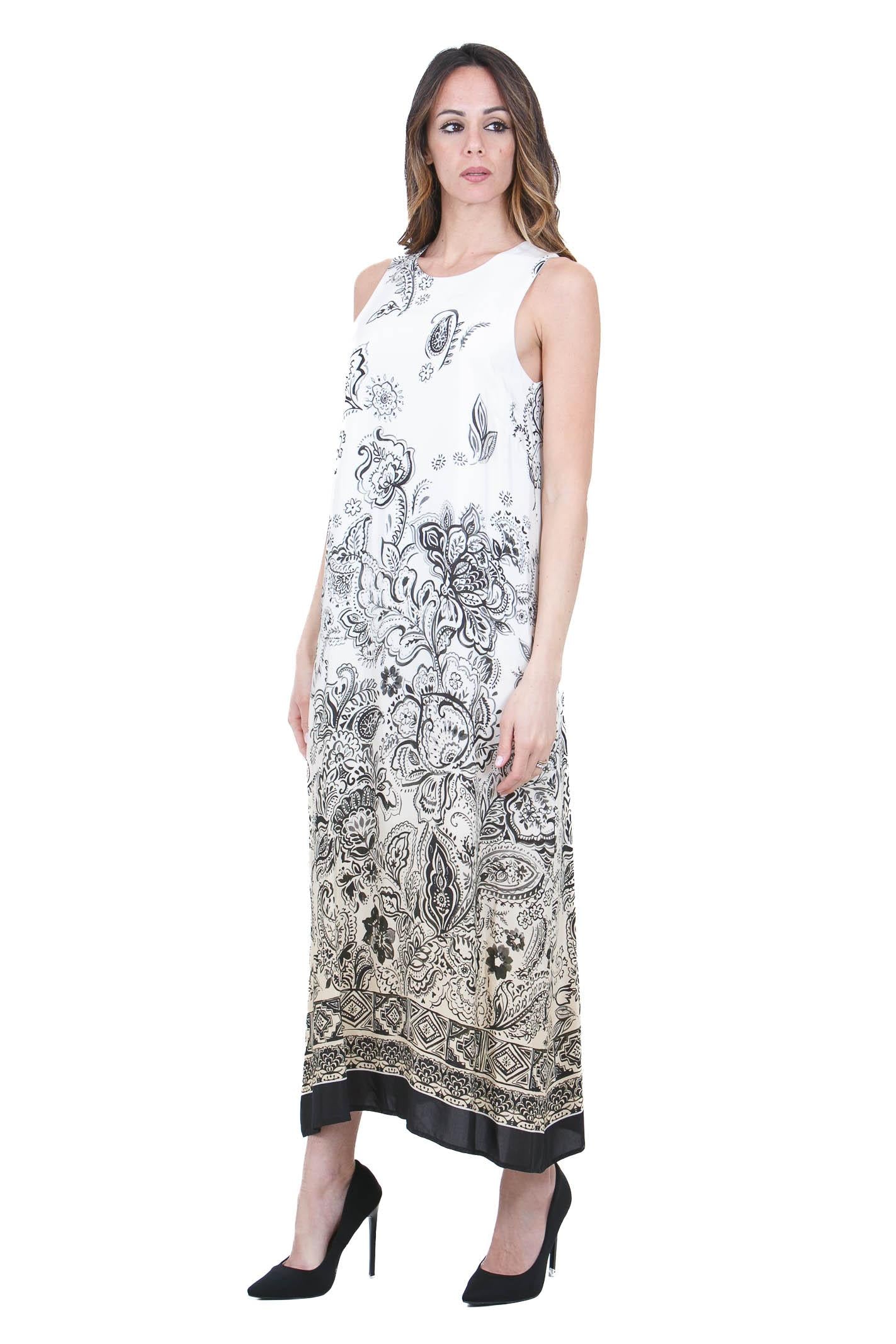 KAOS Abito Lungo Smanicato con Stampa Paisley e Bordi a Contrasto Kaos - Fascino Etnico-Chic e Leggerezza Abiti Panna SP1TZ021 1041 