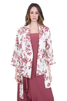 SEMICOUTURE Kristi kimono in lino, maniche 3/4 Kimoni Ecru/barolo KRISTI-S6SS5 FLW65 