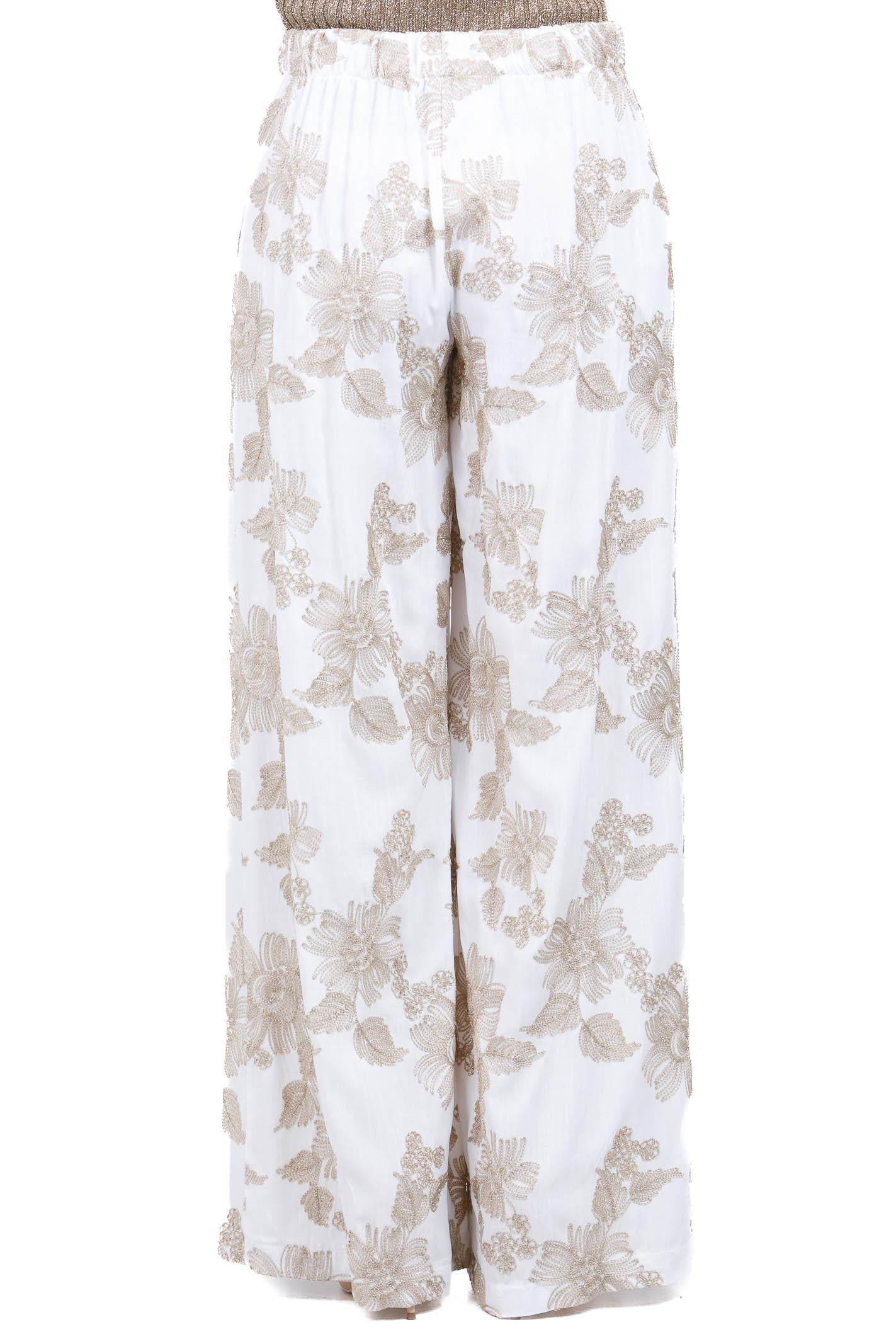 KAOS Pantalone Palazzo con Ricami Floreali Bianco e Beige Kaos - Eleganza Fluida e Leggerezza Couture Pantaloni Panna SP1TZ020 1041 