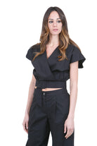 8PM Top Incrociato con Cintura Bluse Nero AMMAM-61H17 009 