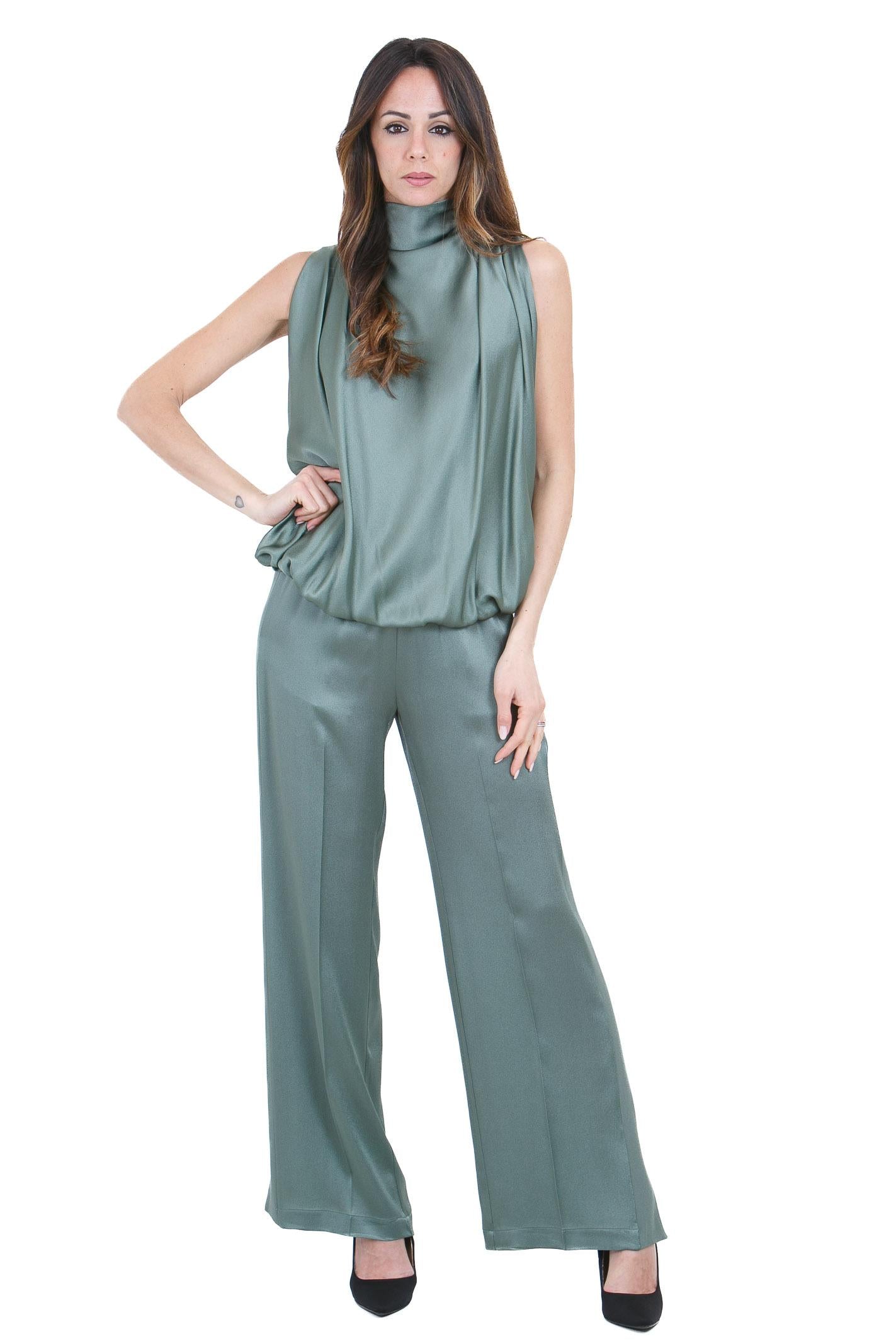 SEMICOUTURE Top Eugenia in satin Top Verde marea EUGENIA-Y6SM04 S29-1 