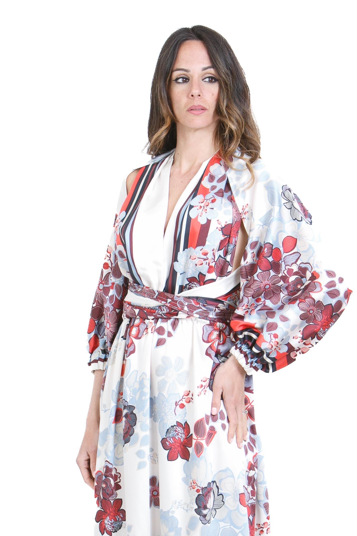 SIMONA D. Abito Lawa con stola<BR/> Abiti Fiori LAWA/STOLA FIORI 