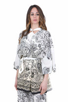 KAOS Blusa Stile Kimono con Stampa Paisley e Cintura Kaos Kimoni Panna SP1TZ022 1041 