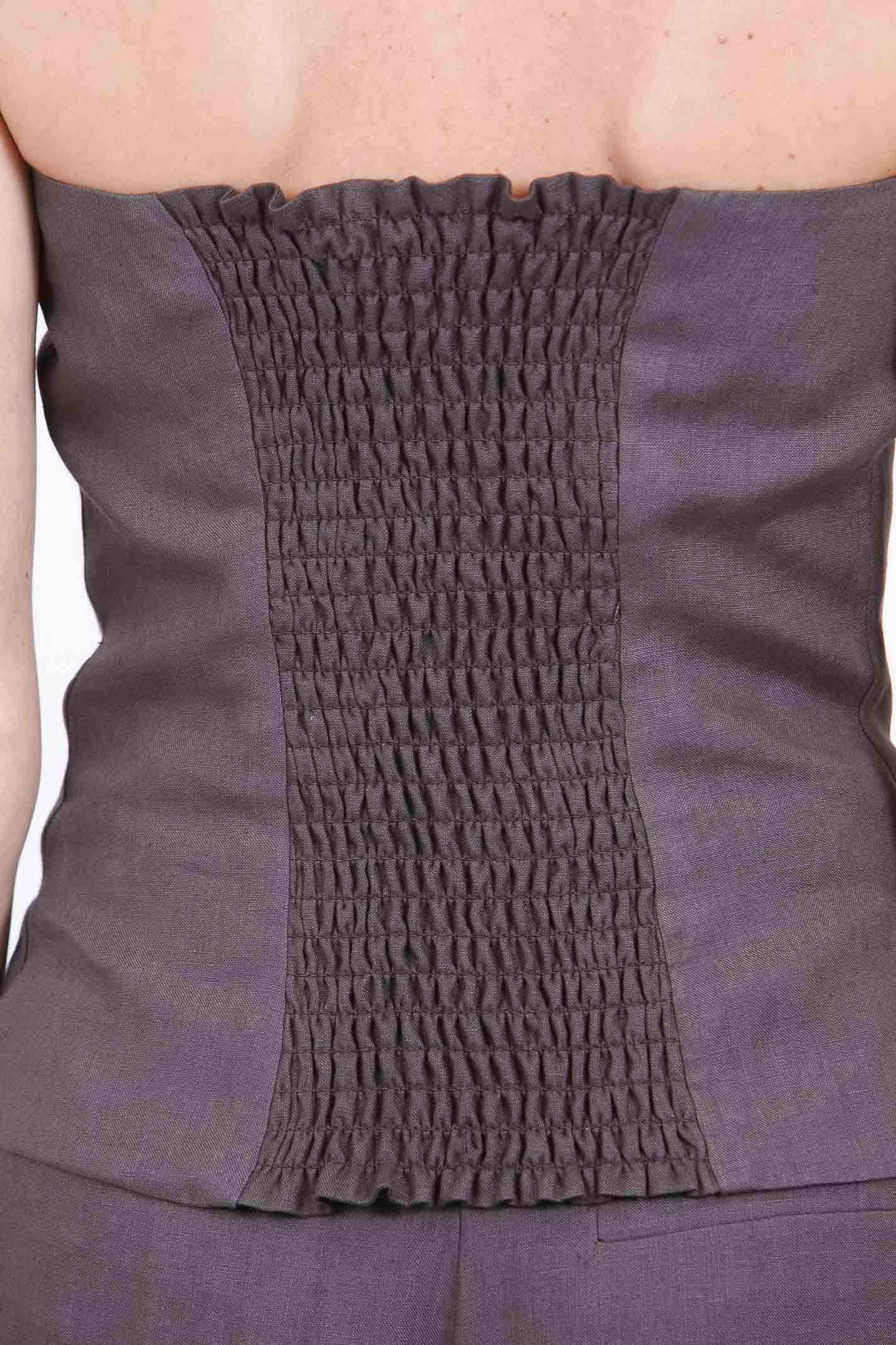 SU Top Bustino Strapless in Lino con Bottoni Top Moka S6L203 S031 