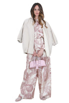 ALYSI Pantalone stampato in tessuto 100% seta Pantaloni Cipria 116136-P6031 CP 