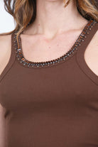 PINKO Redbull top a costine con ricami gioiello Canotte Marrone terra REDBULL-107303-A315 L78 