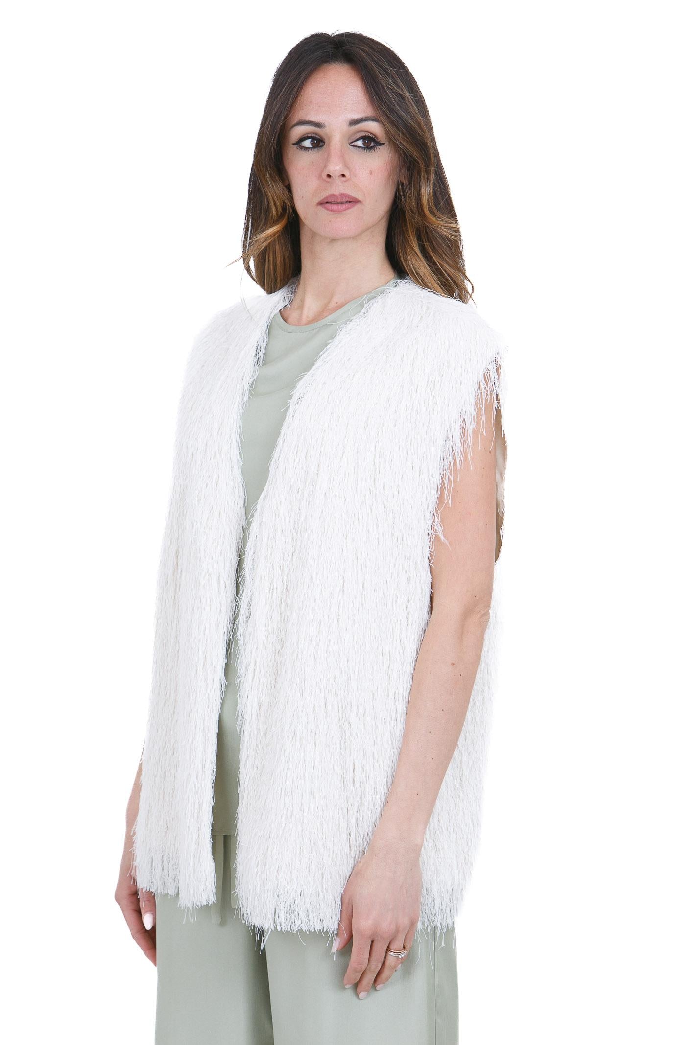 ALYSI Gilet lungo fringes Gilet Meringa 116812-P6058 MERIN 