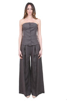 SU Top Bustino Strapless in Lino con Bottoni Top Moka S6L203 S031 