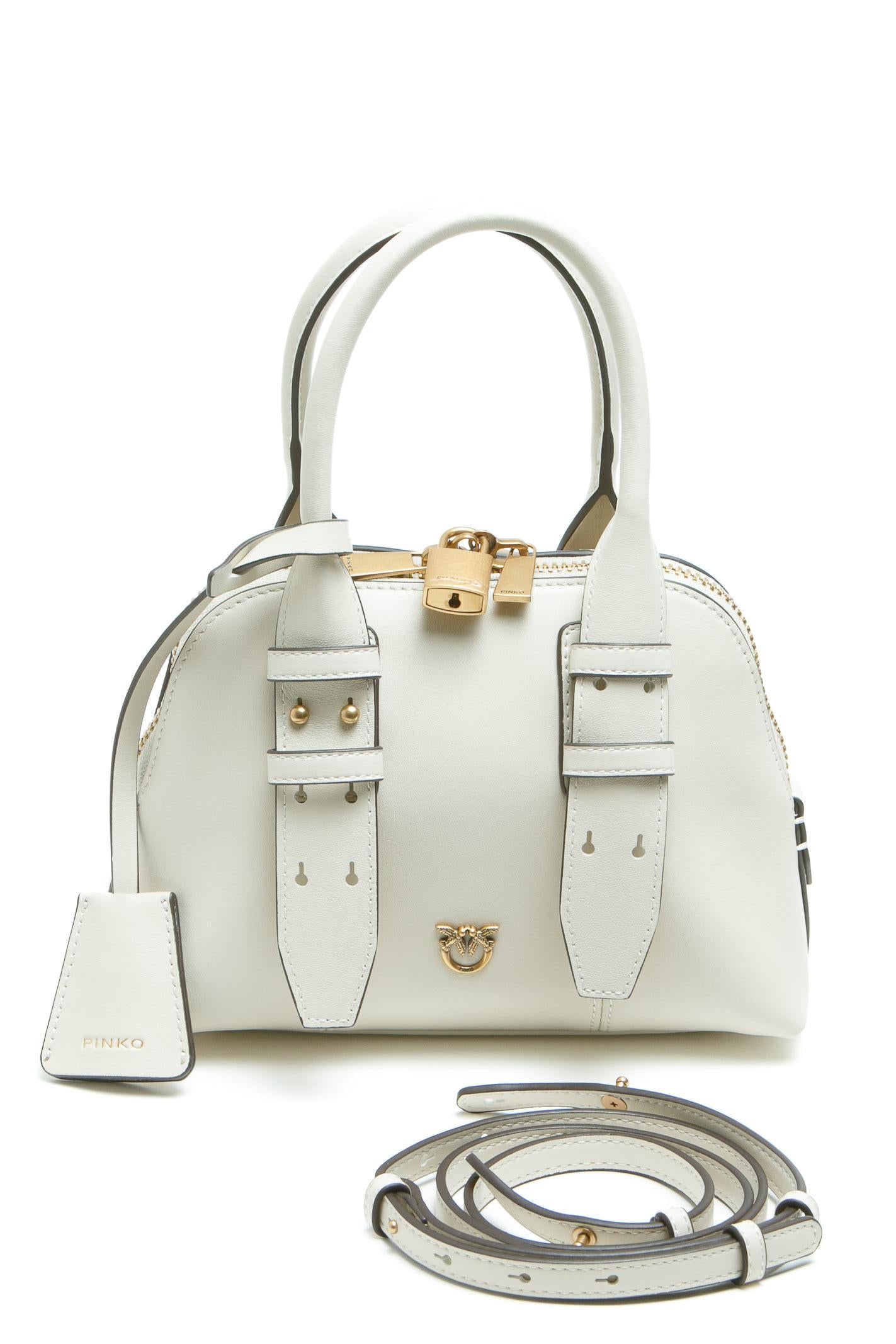 PINKO Borsa bowling a mano Mini Escape Bag in pelle Borse Bianco seta/gold 105333-A0QO-BOWLING Z14Q 