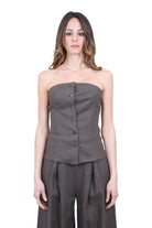 SU Top Bustino Strapless in Lino con Bottoni Top Moka S6L203 S031 
