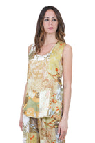 KAOS Top Smanicato Fluido Stampato Patchwork Bluse Kaki SPJTZ021 5021 