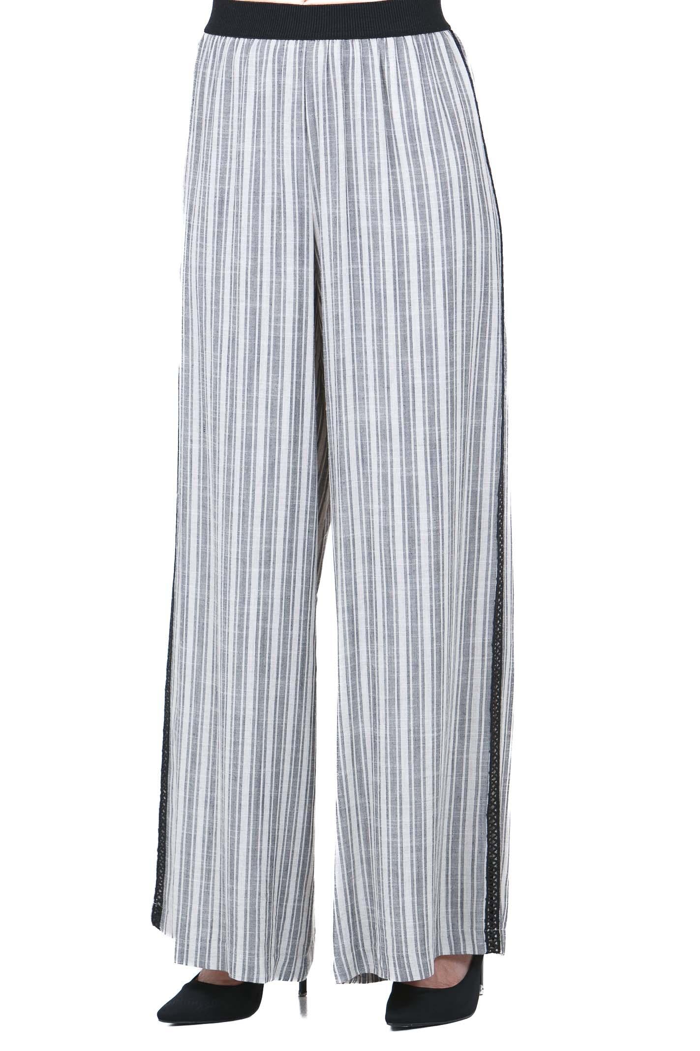 KAOS Pantalone Palazzo a Righe in Lino Misto Kaos - Volume Fluido e Fascino Folk-Chic Pantaloni Iuta SP1TZ015 1064 