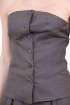 SU Top Bustino Strapless in Lino con Bottoni Top Moka S6L203 S031 