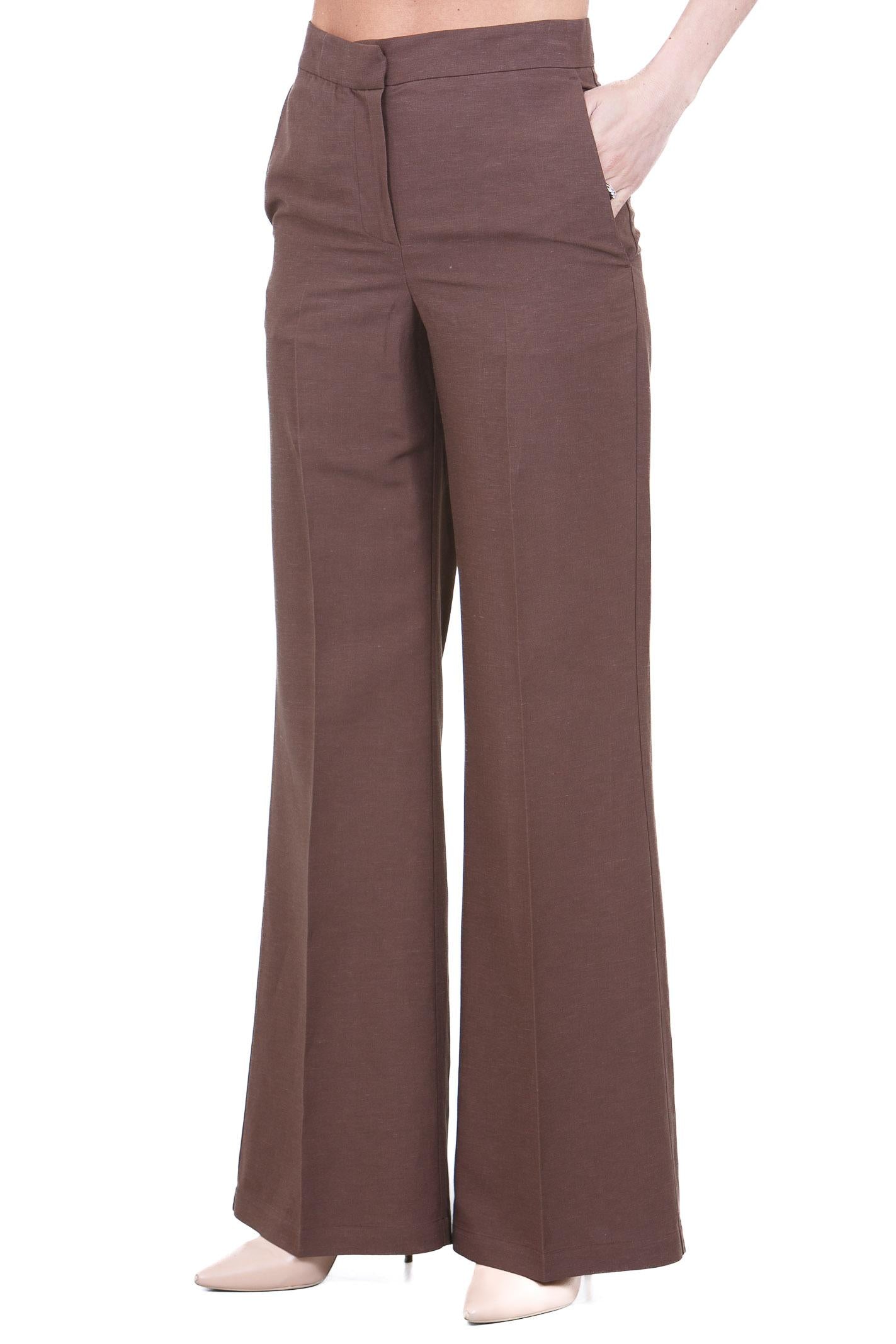 8PM Pantaloni a Palazzo Vita Alta con Piega - Marrone Caffè Pantaloni Cioccolato MELBOURNE-61P06-A 340 