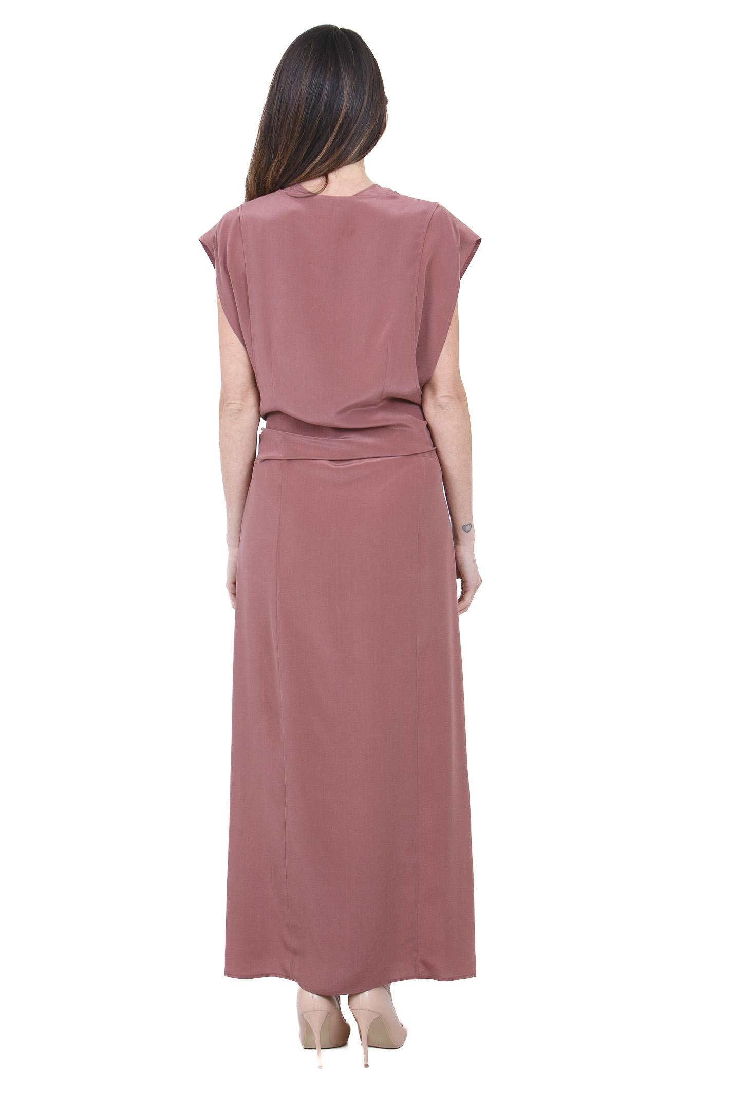ALYSI Abito lungo incrociato seta a mano Abiti Blush 116342-P6209 BLUSH 