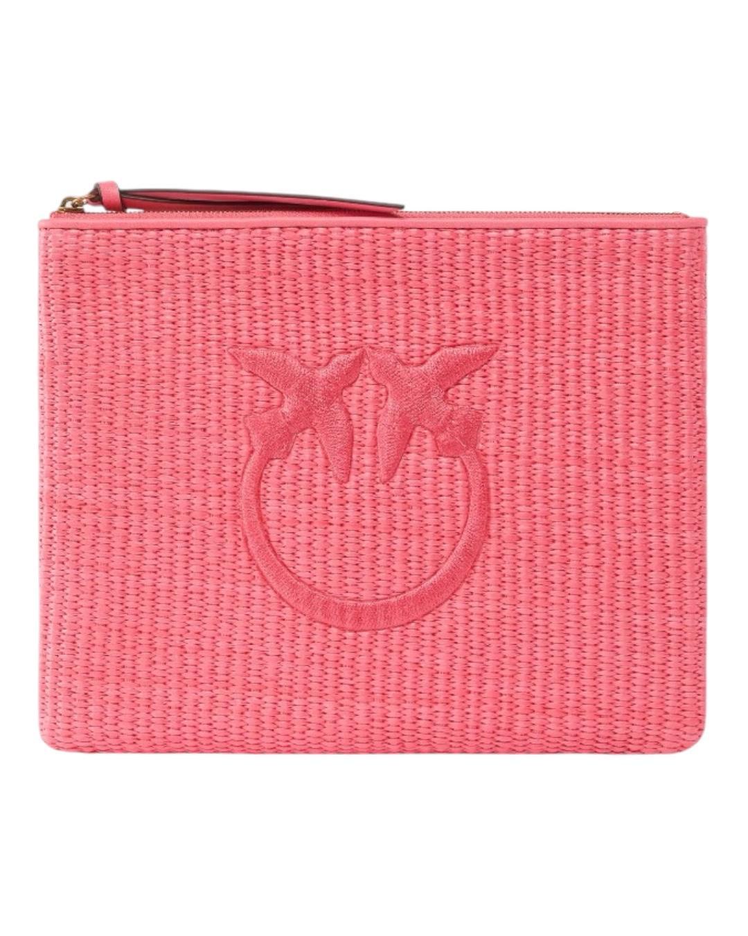 PINKO Pochette in rafia con logo Love Birds Borse Pink/Pinko 106763-A39Y N17Q 