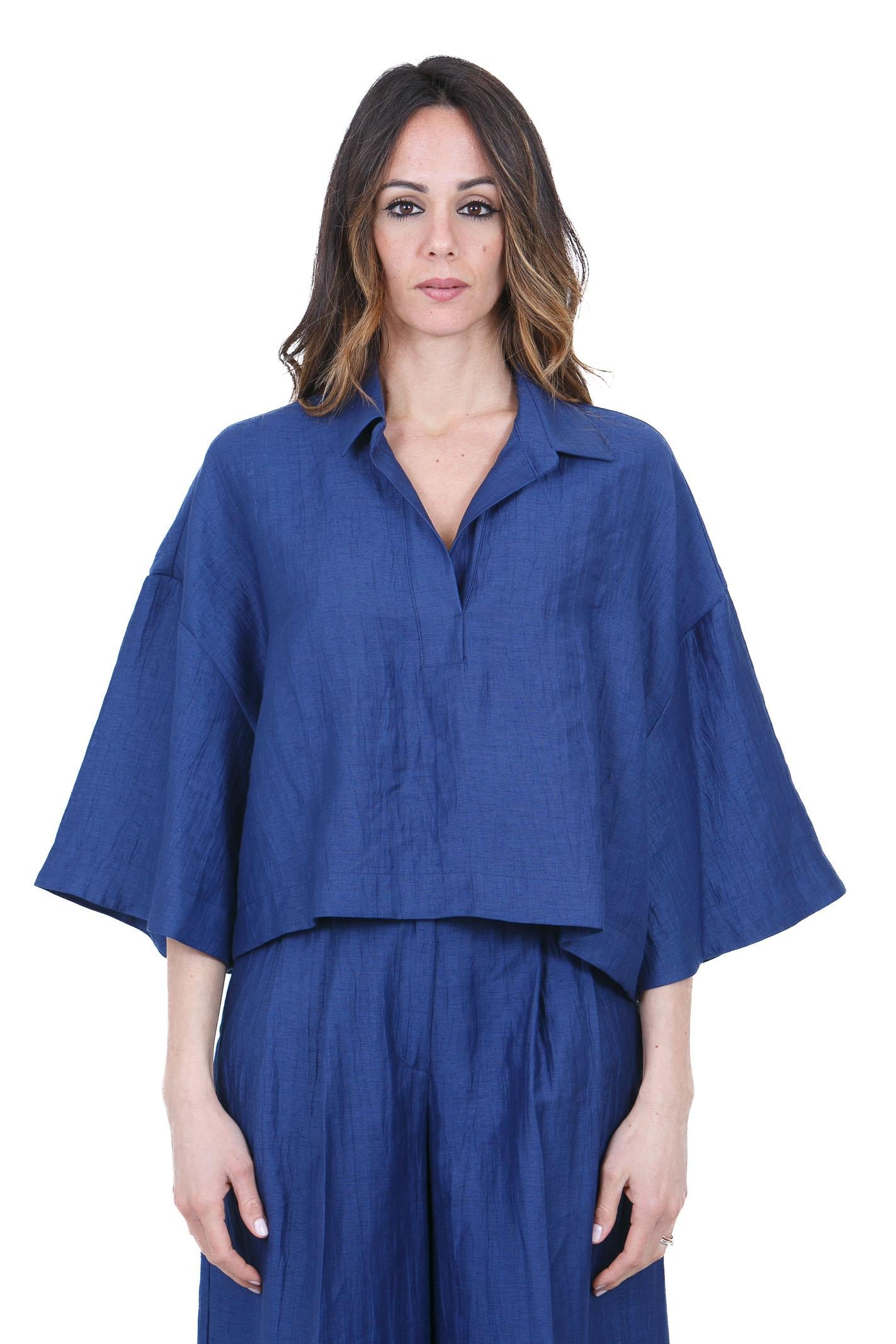 KAOS Camicia Oversize in Lino Blu Kaos<BR/> Bluse Blu SP1MR030 3003 
