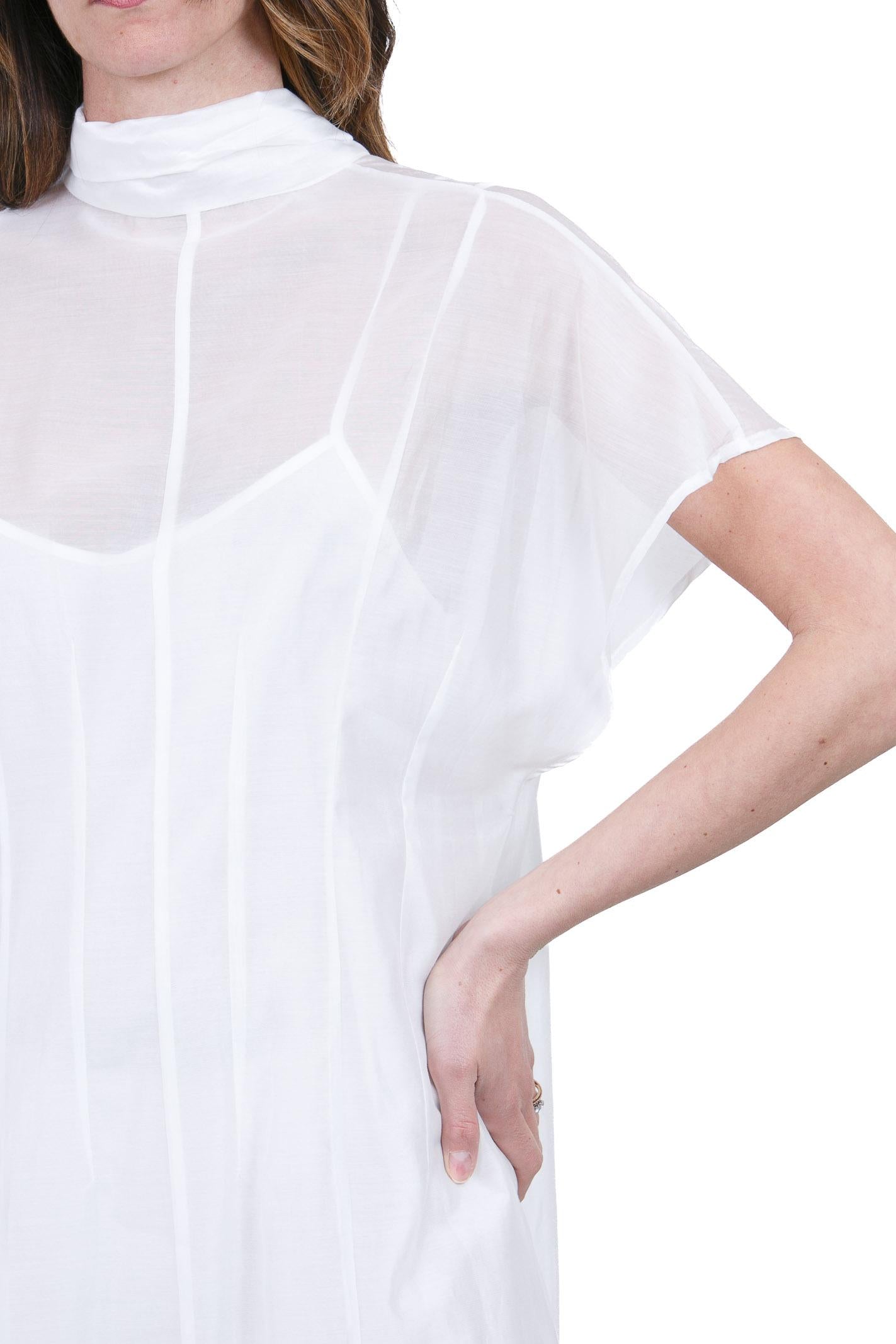 SU Abito Lungo in Chiffon Bianco con Collo Alto e Sottoveste Abiti Panna S6U402 S002 