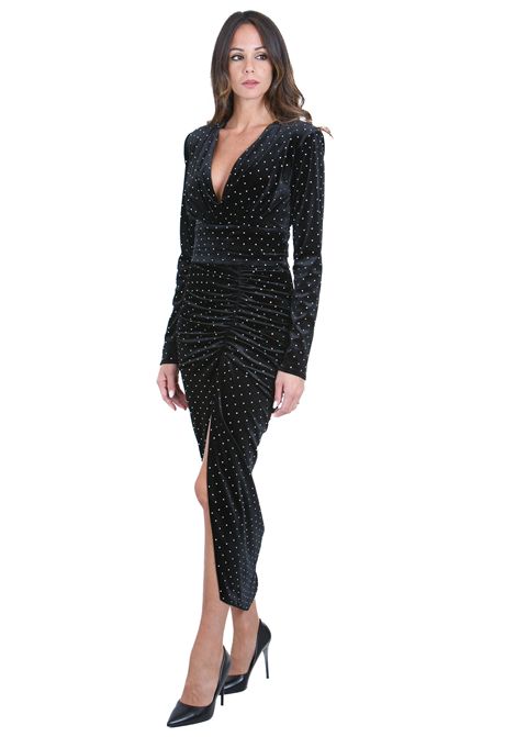 Abito in velluto liscio con micro strass ACTUALEE | Abiti | AB4052BLK
