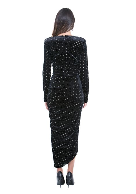 Abito in velluto liscio con micro strass ACTUALEE | Abiti | AB4052BLK