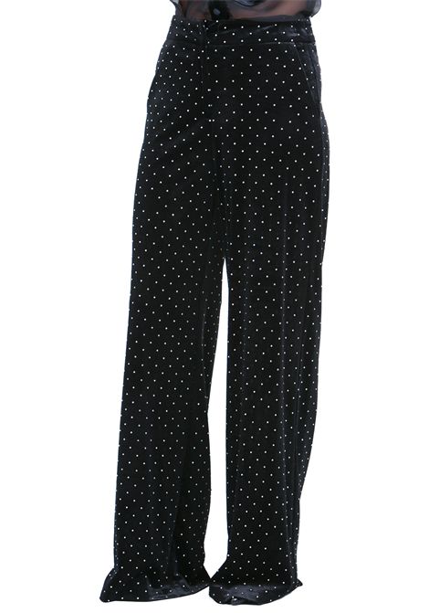 Pantalone in velluto con micro strass ACTUALEE | Pantaloni | PA3008BLK