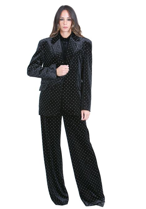 Pantalone in velluto con micro strass ACTUALEE | Pantaloni | PA3008BLK