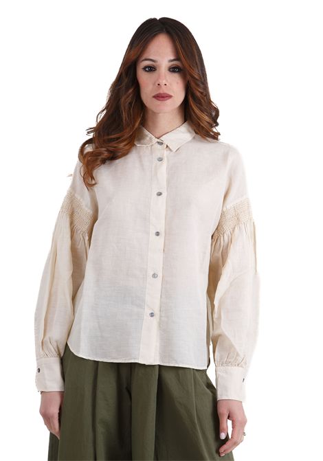 Camicia ricamata in garza fiammata di cotone e lino POMANDERE | Camicie | 251-9451R-13125150