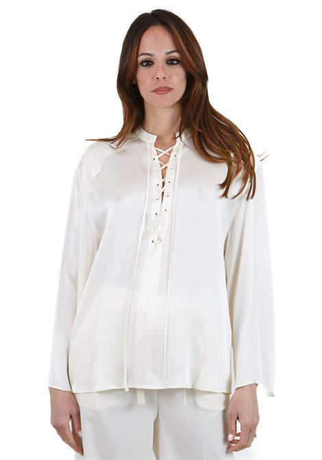 Blusa over Genesia in rasetto scollatura con fettuccia incorciata SEMICOUTURE | Bluse | GENESIA-Y5SM04A23-0
