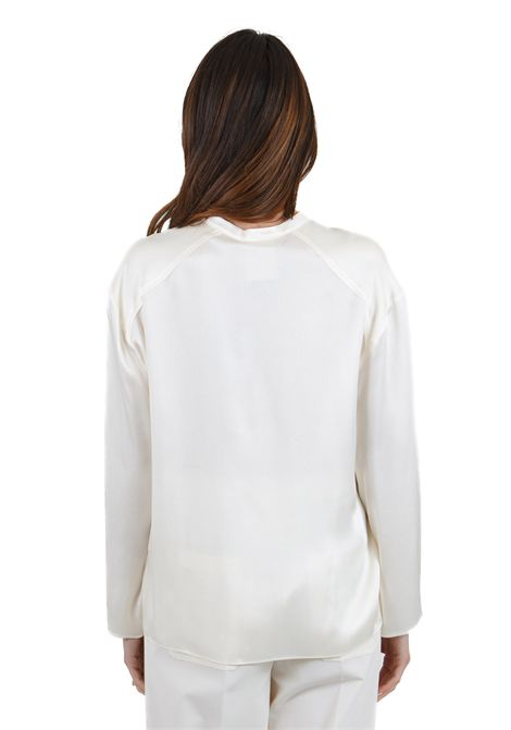 Blusa over Genesia in rasetto scollatura con fettuccia incorciata SEMICOUTURE | Bluse | GENESIA-Y5SM04A23-0