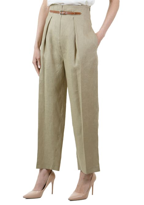 Nelly pantalone in lino con pinces e cintura in cuoio regolabile SEMICOUTURE | Pantaloni | NELLY-S5SN35R94-0