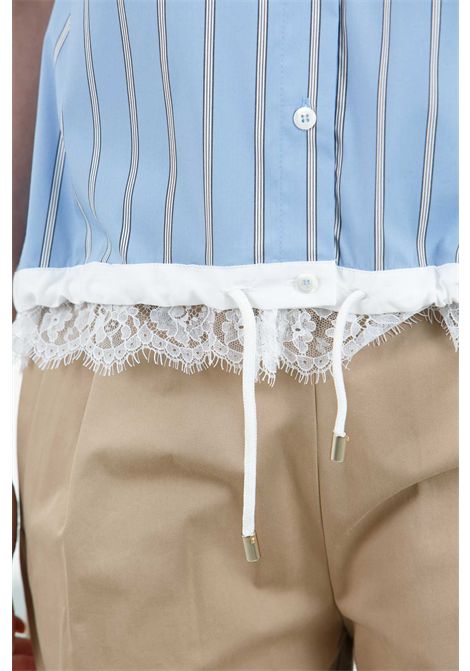Solange camicia cropped in popeline rigato, coulisse su fondo con pizzo SEMICOUTURE | Camicie | SOLANGE-Y5SK3176RIG